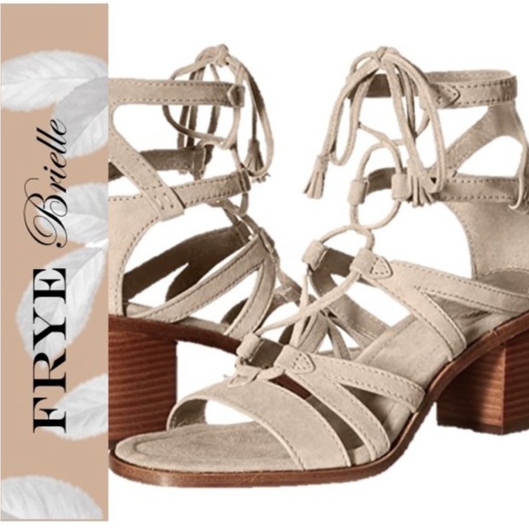 11 FRYE BRIELLE STRAPPY LACE-UP BLOCK HEEL SANDAL . Tan nude color. EUC - Picture 3 of 12